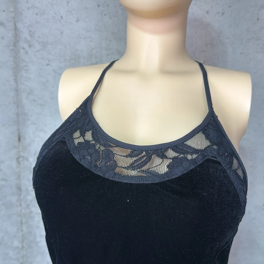 Free People goth Night Shade Black Velvet Lace Halter Fit & Flare Mini Dress S - Picture 5 of 7